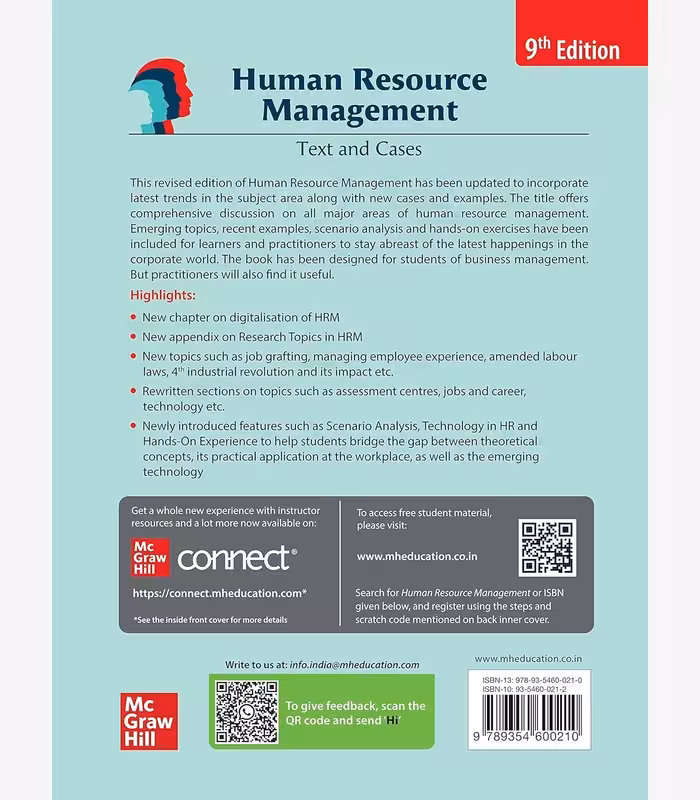 Human Resource Management 9th Edition Text and Cases by K Aswathappa back cover with book details